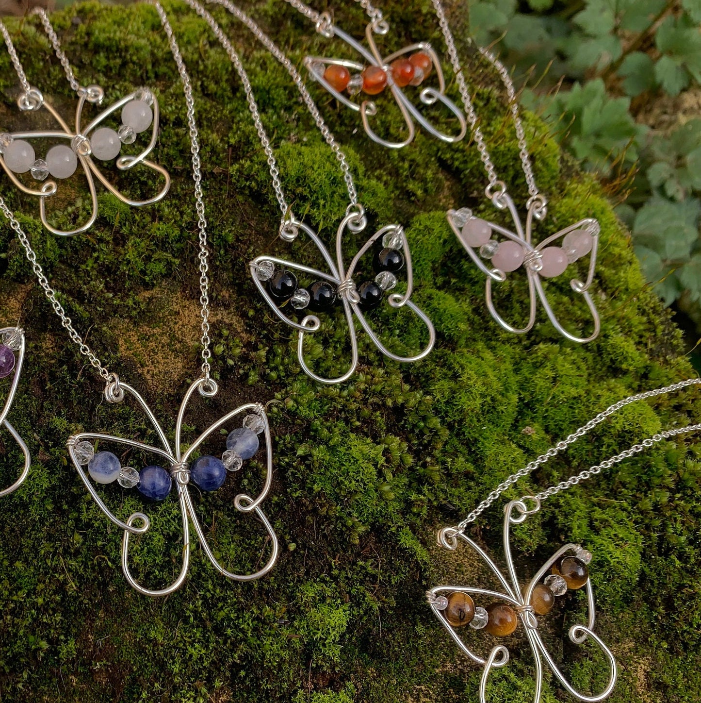 whimsical crystal bead butterfly necklace