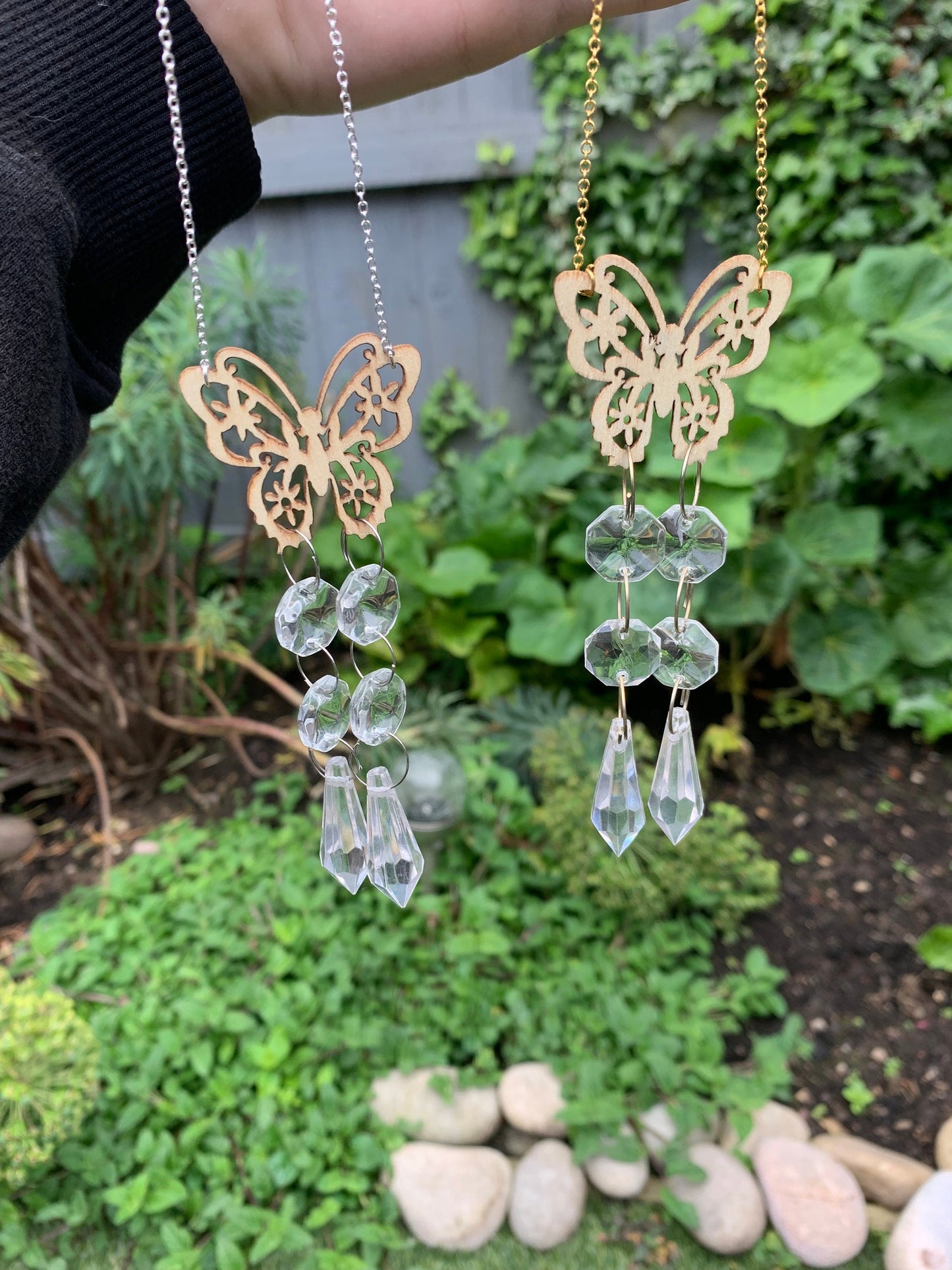 handmade wooden mini butterfly wire wrapped hanging sun catchers