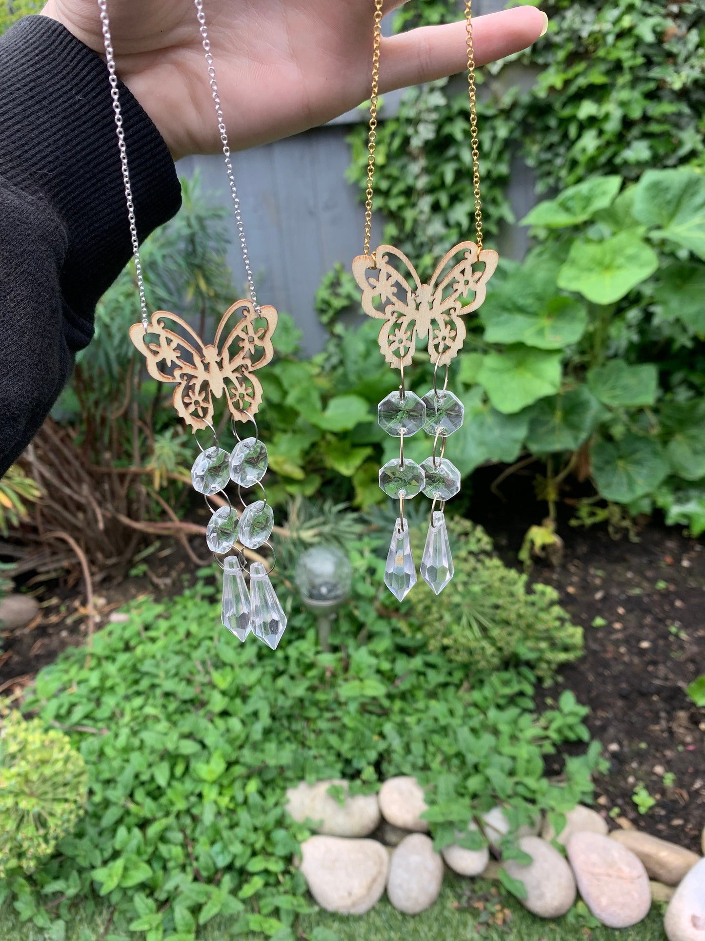 handmade wooden mini butterfly wire wrapped hanging sun catchers