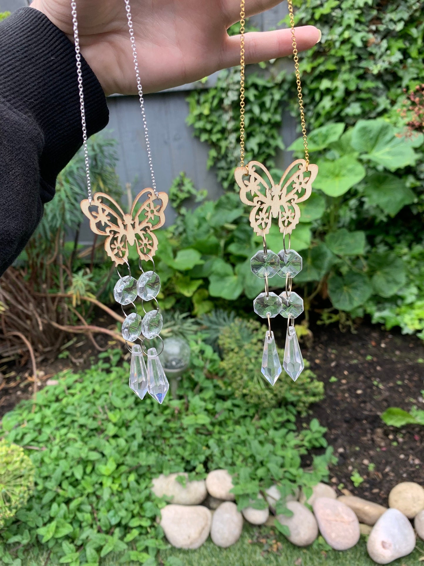 handmade wooden mini butterfly wire wrapped hanging sun catchers