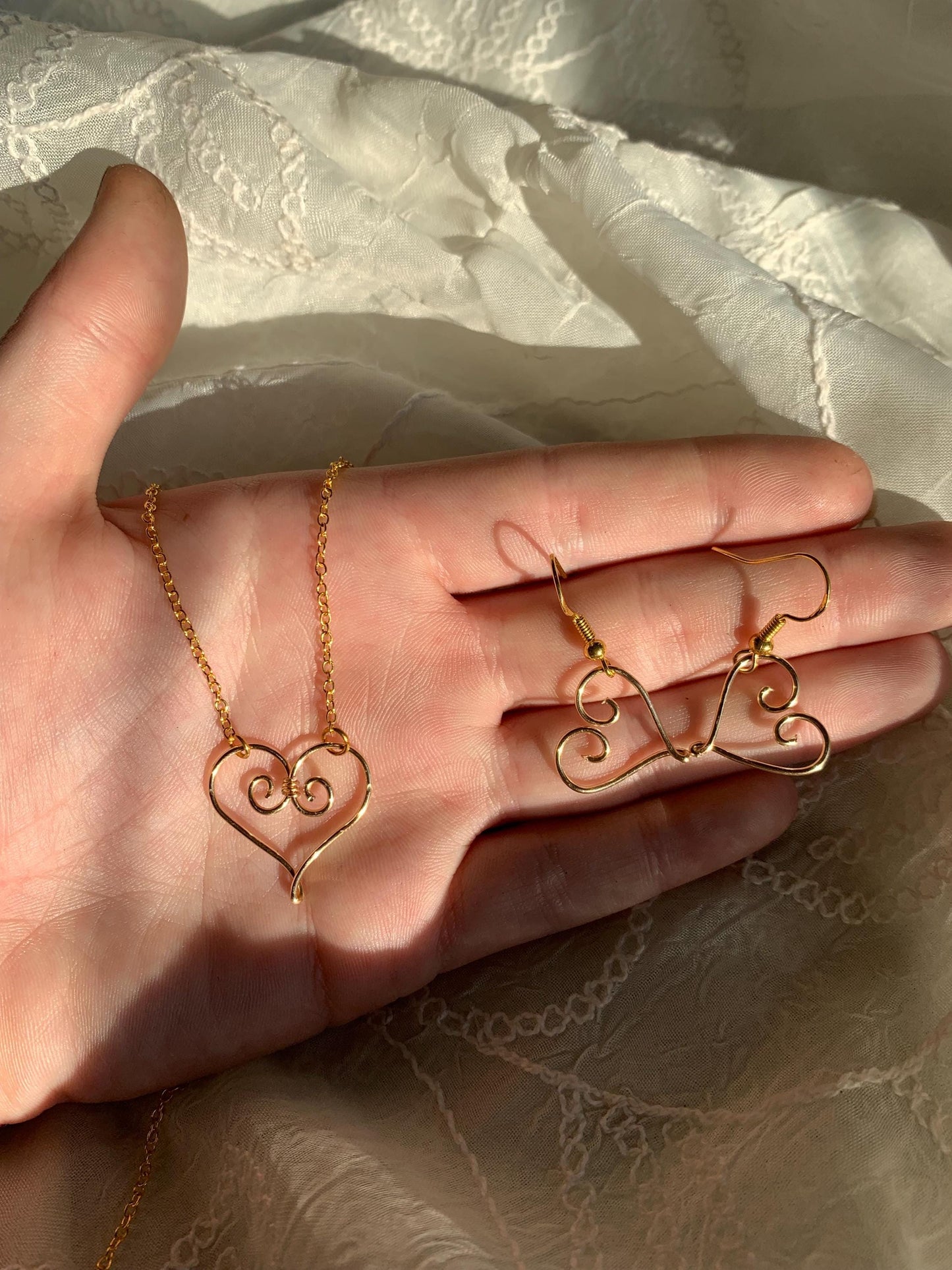 swirly love heart shaped necklace and earrings gift