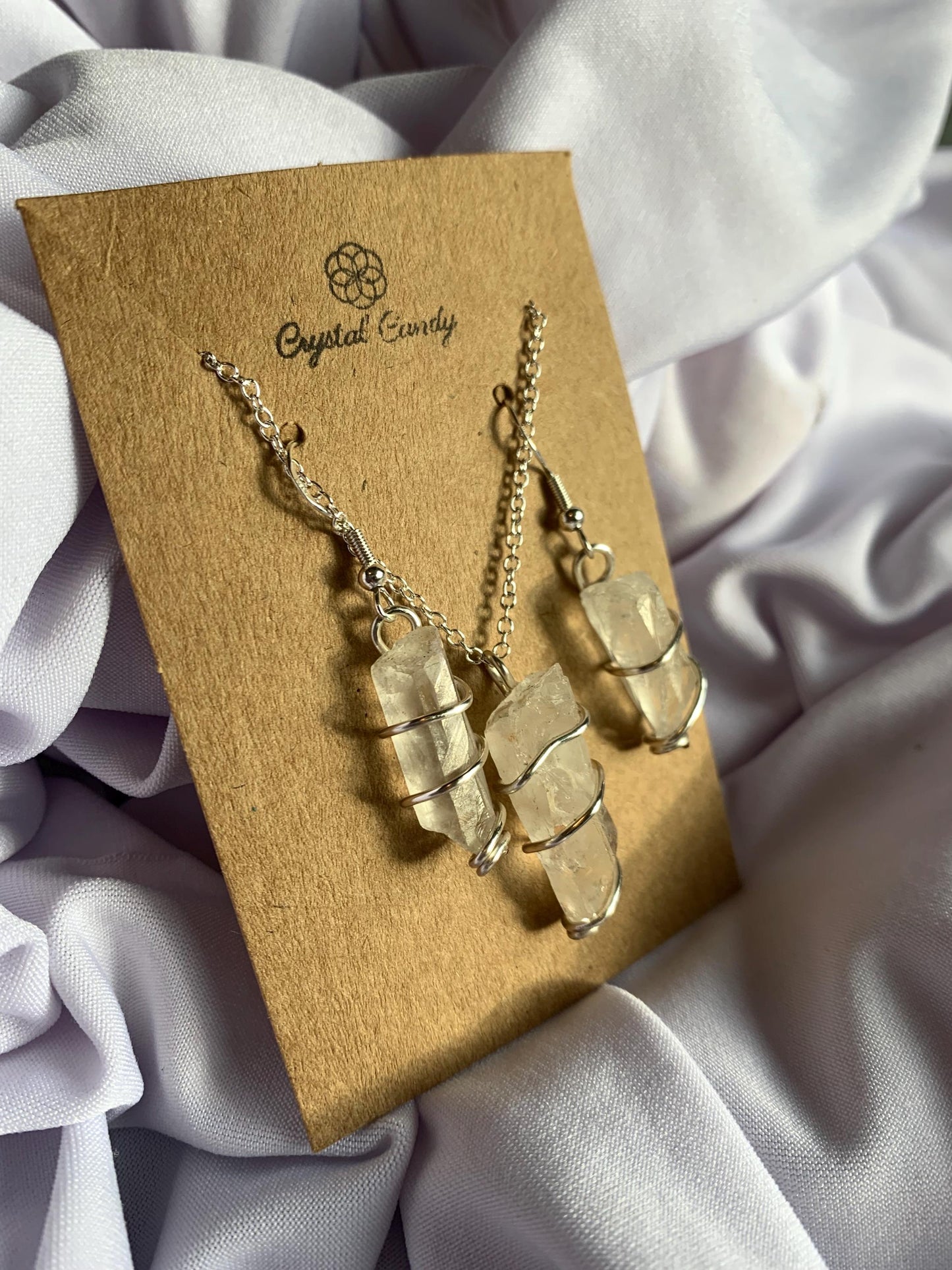wire wrapped raw natural clear quarts crystal point set