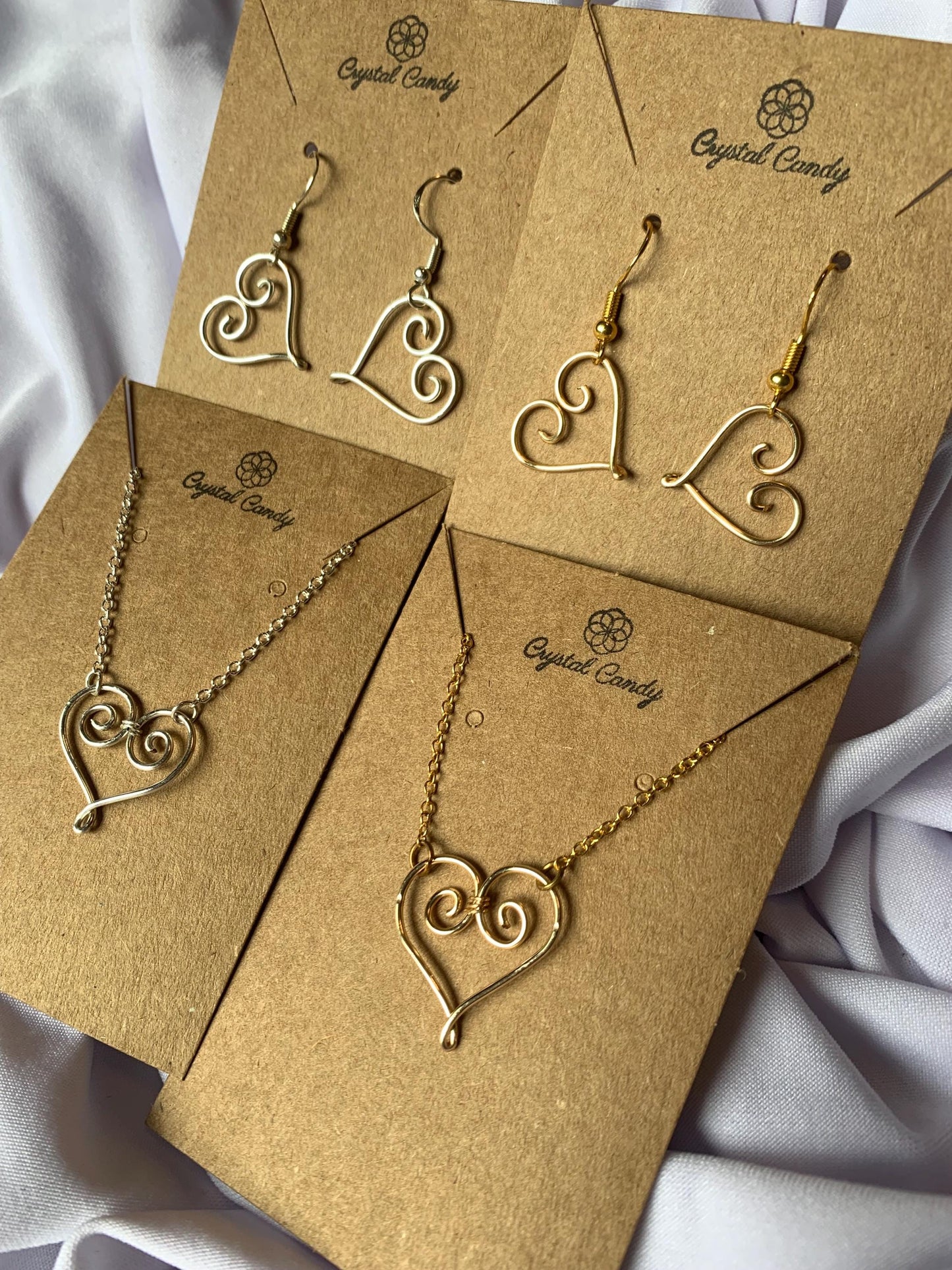 swirly love heart shaped necklace and earrings gift