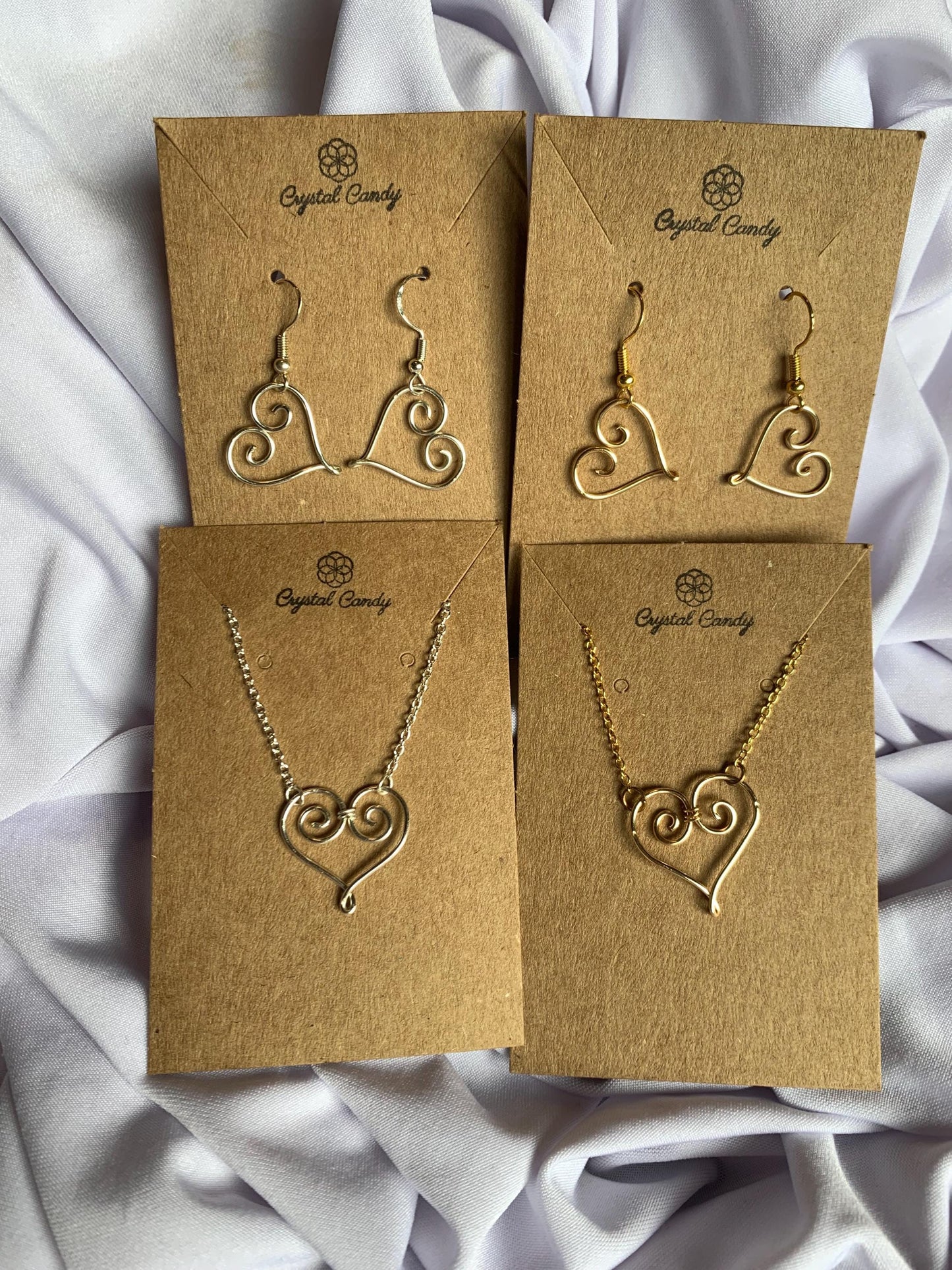 swirly love heart shaped necklace and earrings gift