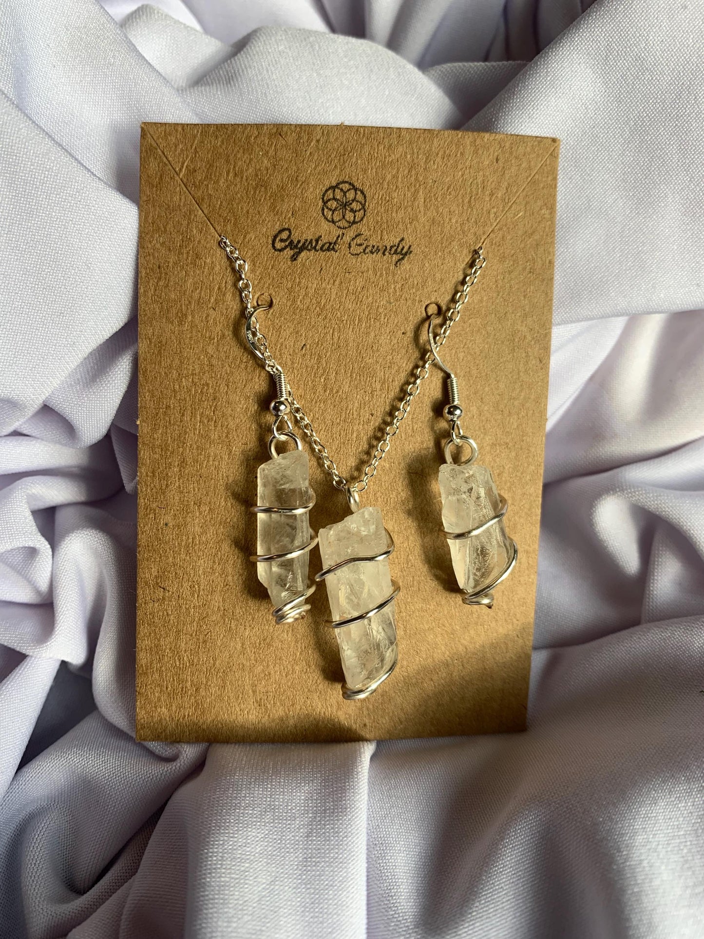 wire wrapped raw natural clear quarts crystal point set